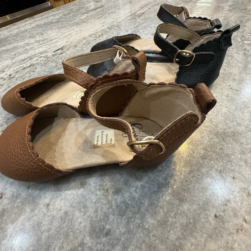 Monkey Feet Girls 4-5Y Bundle 2 Sandals Ballat Flats Brown Black Scallop Sz 11